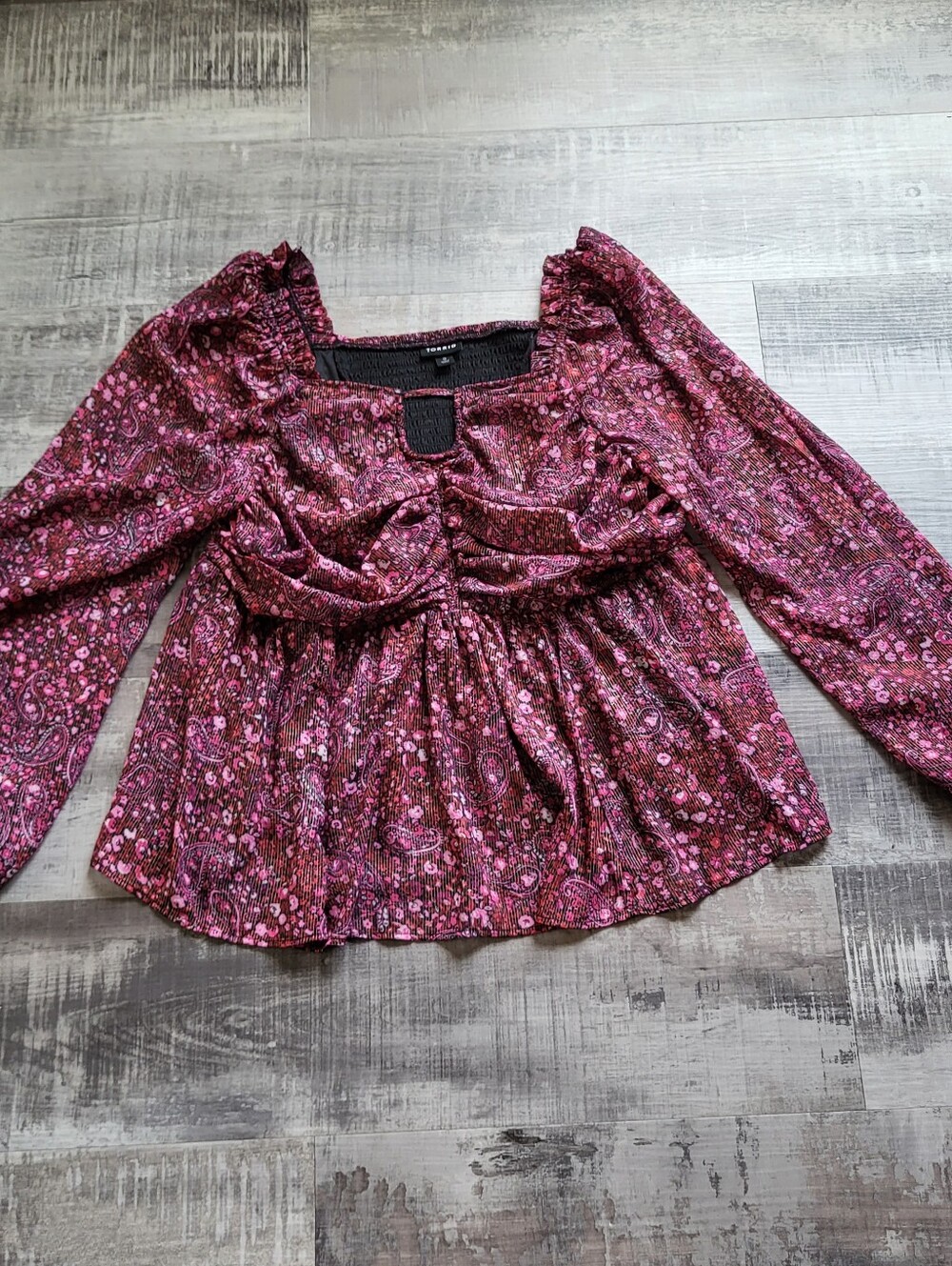 Torrid Size Large Pink Paisley Peplum Blouse Puff Sleeve Smocked Babydoll Top